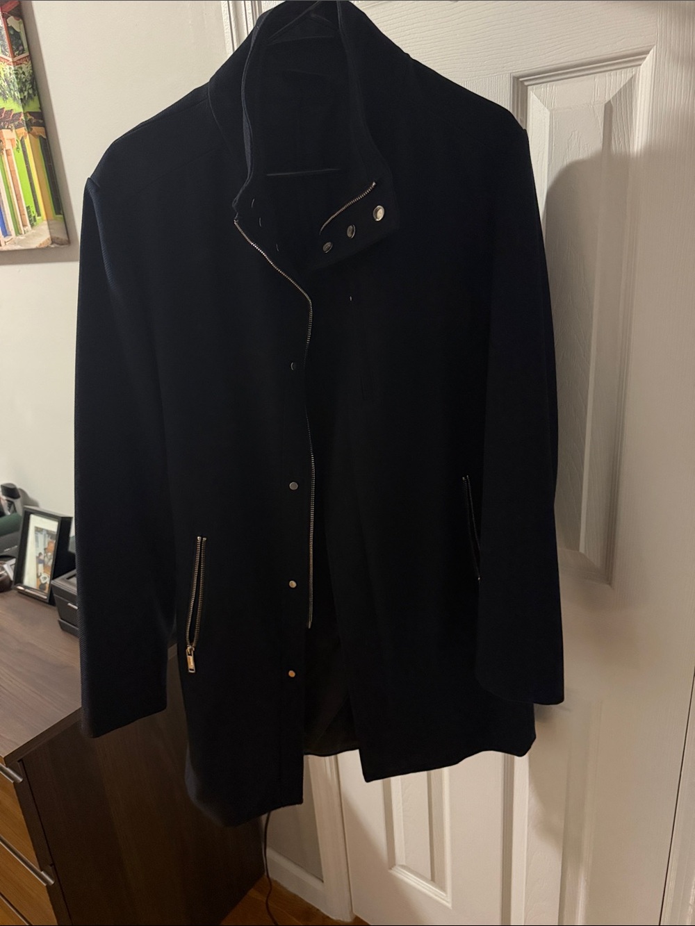 Zara Navy Trench Coat with Silver-Tone Hardware